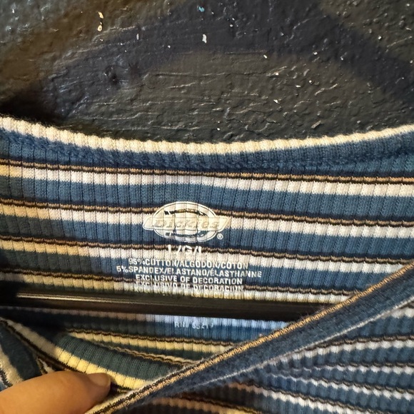 Dickies White and Blue Striped Ribbed Crop T-Shirt - Picture 3 of 4